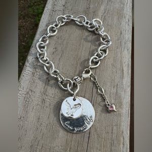 American Eagle Bracelet, “Love Your Life” Charm, Silver Tone Chain Link